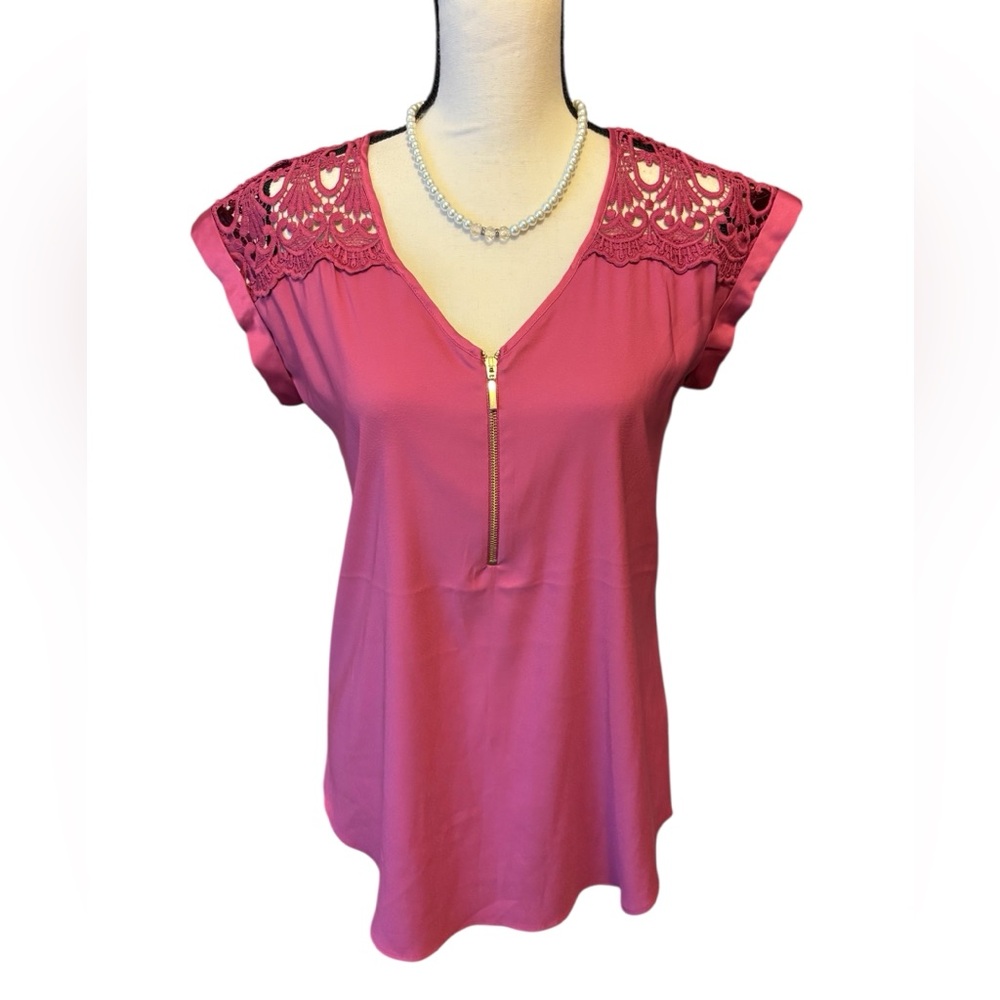 Express Fuchsia Lace Detail Women's Blouse